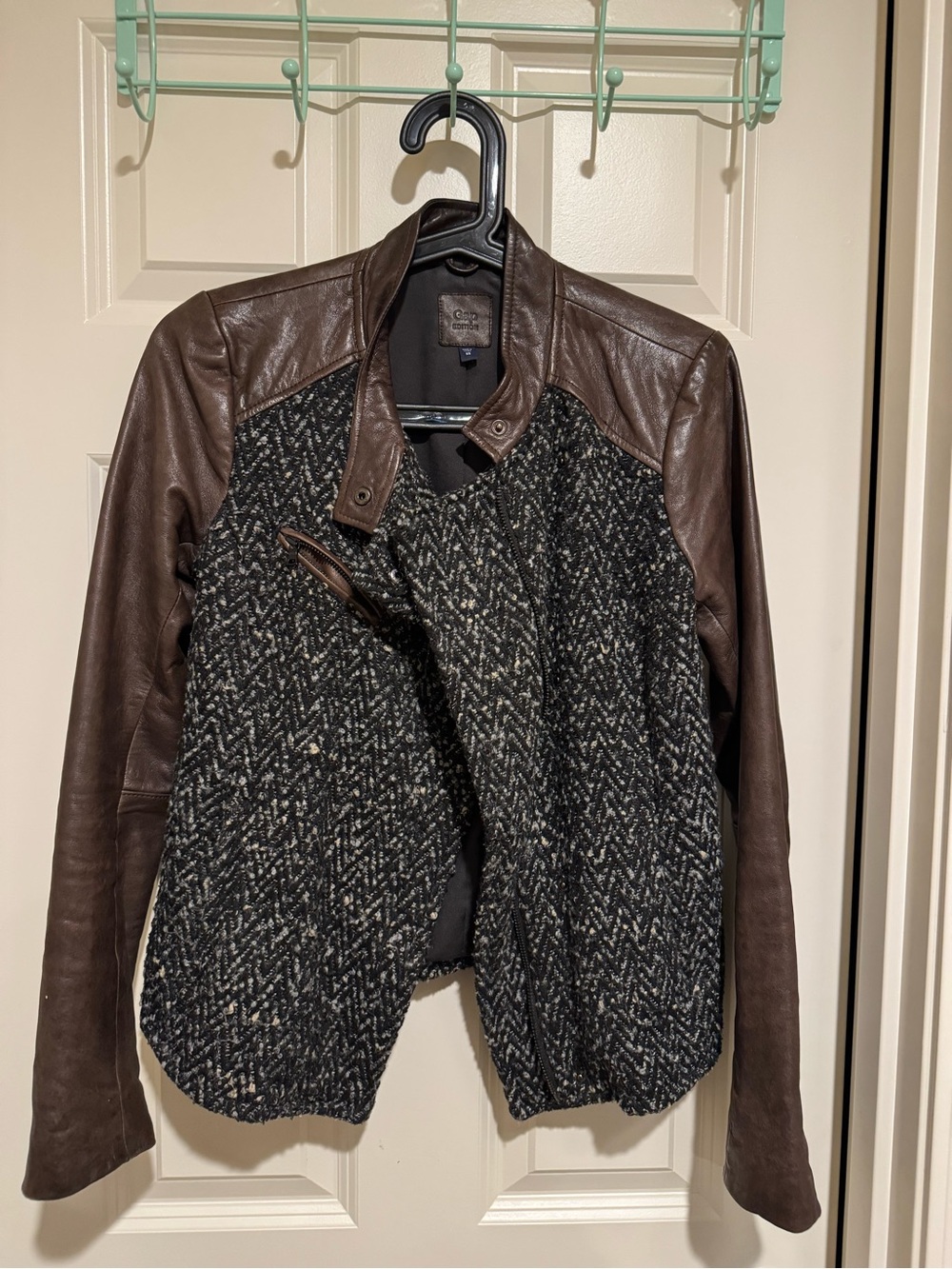 GAP Brown Leather-Sleeve Tweed Jacket